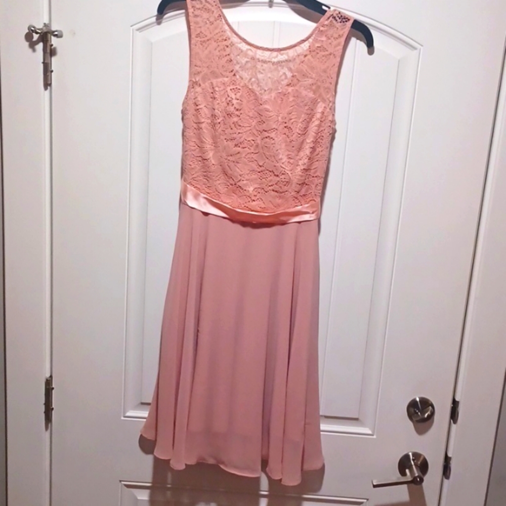 New, Lace Sweetheart Illusion Tie Waist Full Flowy Barbicore Pink, S, Berry Love